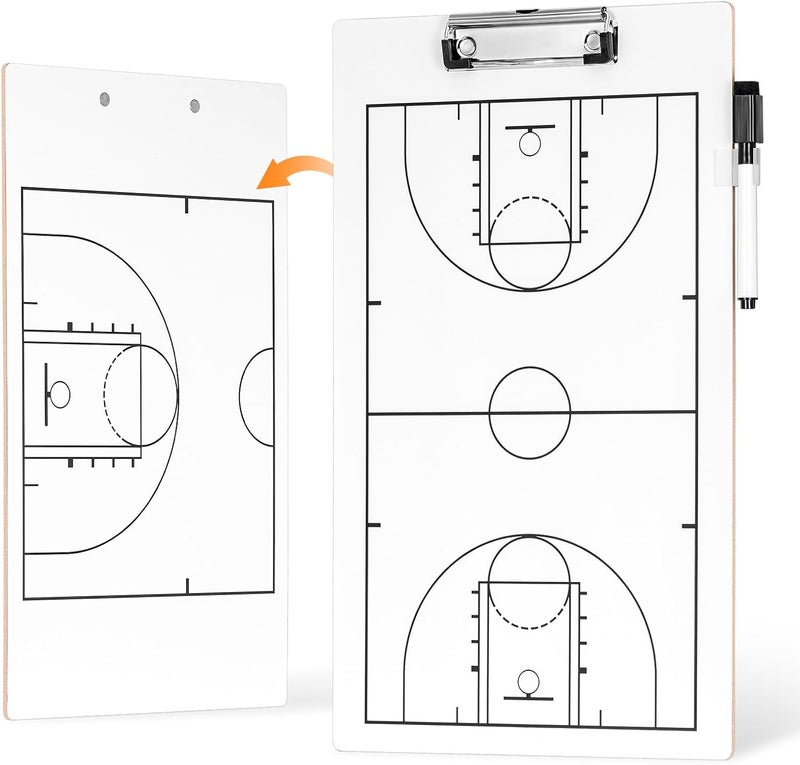 QUEENLINK Basketball Coaching Board, Double-Sided Tactical Marker Board with Full and Half Court, Dry Erase Clipboard for Basketball Coaches, Includes a Marker - Image 1